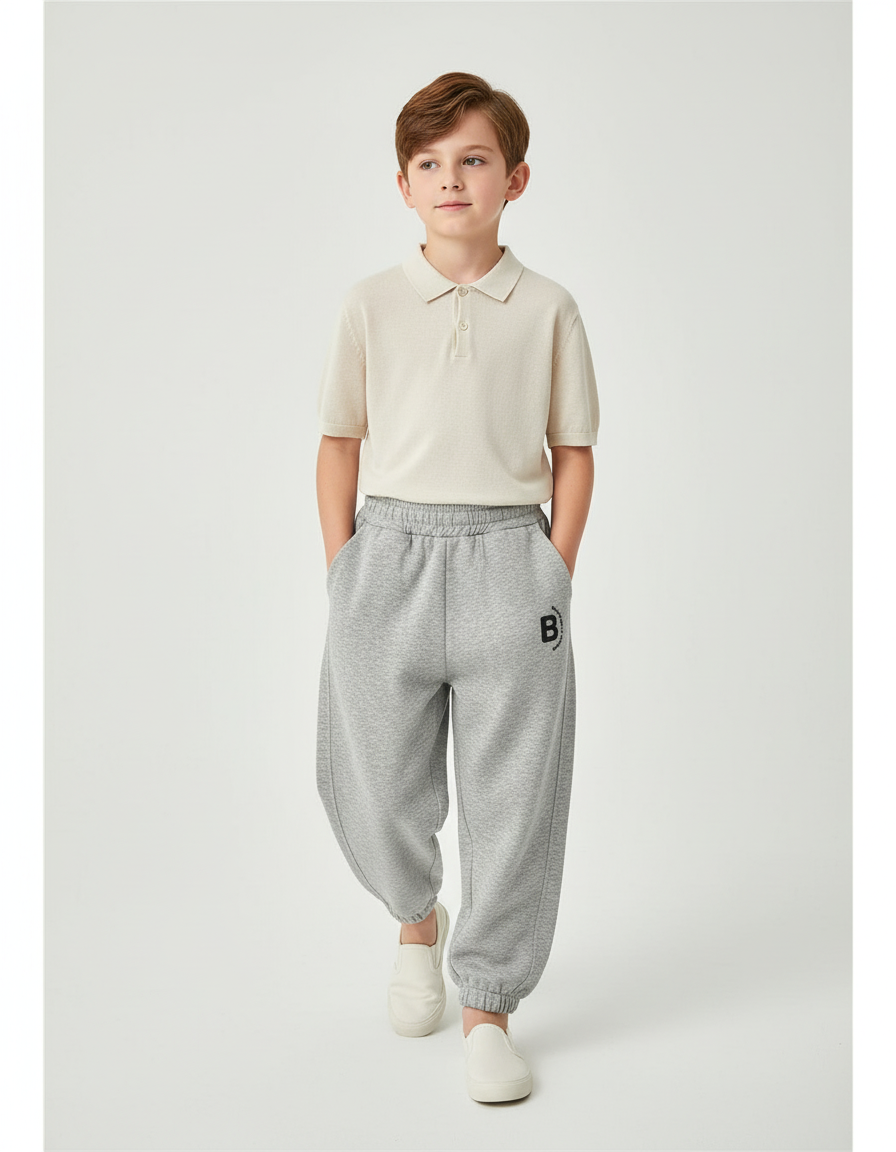 Pantalon Baggy Gris Molletonné Ample Décontracté Garçon