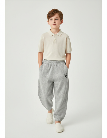 Pantalon Baggy Gris Molletonné Ample Décontracté Garçon