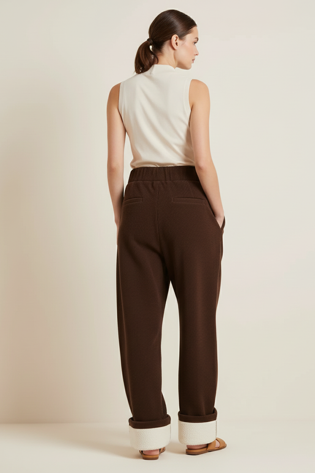 Pantalon Baggy Marron Côtelé Doublé Polaire Ample Femme - Cordé - vue 2