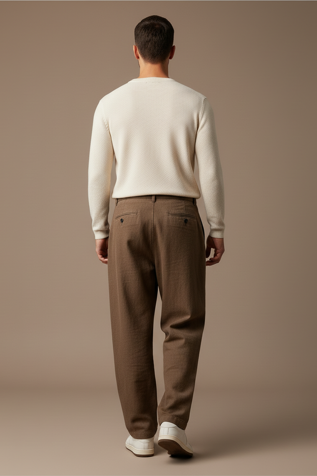 Pantalon Baggy Marron Ample Texturé Décontracté Homme - Tweed - vue 2
