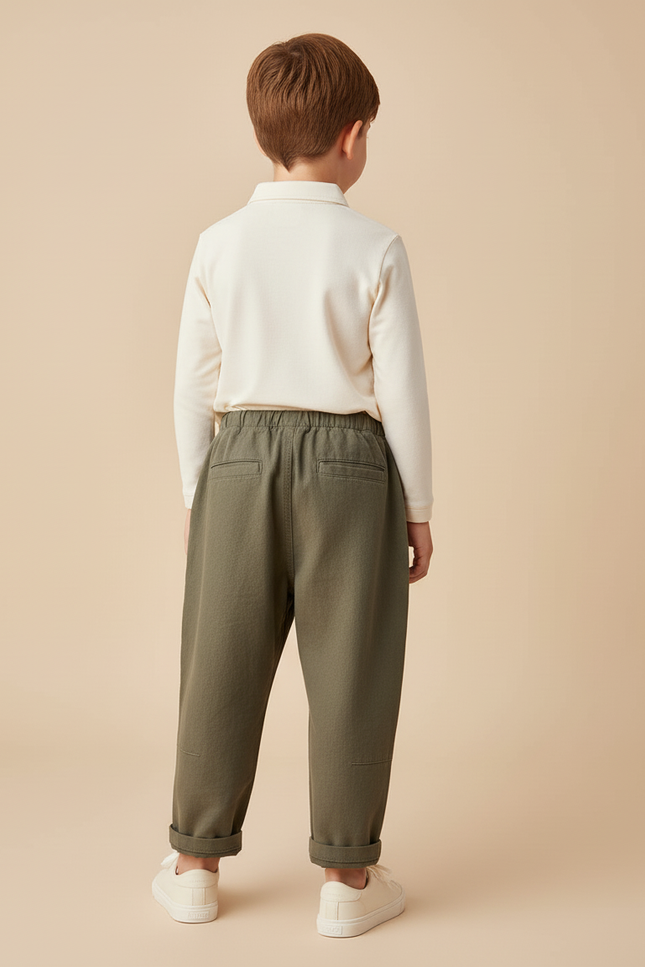 Pantalon Baggy Kaki Ample Coton Élastique Garçon - Toile - vue 2