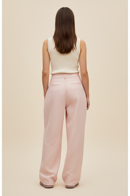 Pantalon Baggy Rose Poudré Ample Plissé Fluide - Laine - vue 2