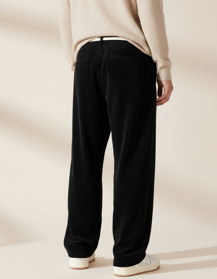 Pantalon Baggy Noir Cordon Velours Côtelé Homme Ample - Cordé - vue 2