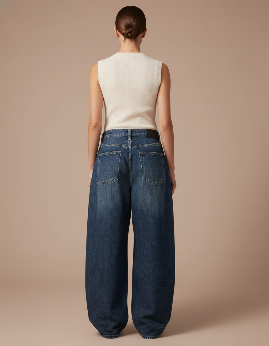 Pantalon Baggy Jean Bleu Ample Brodé Skull Femme - vue 2