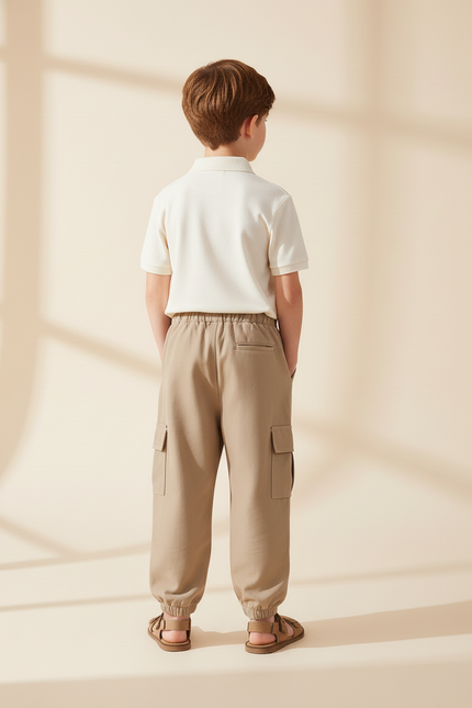 Pantalon Baggy Cargo Beige Décontracté Enfant Coton - vue 2
