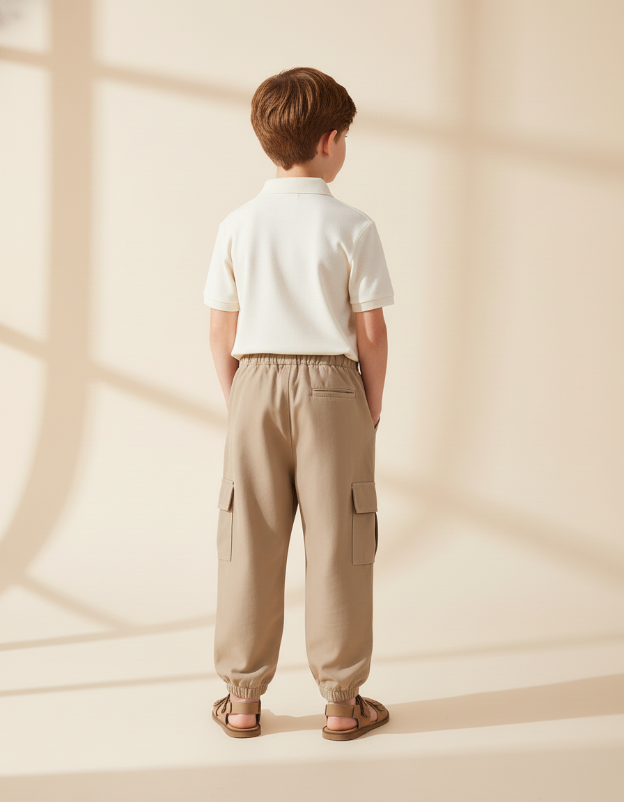 Pantalon Baggy Cargo Beige Décontracté Enfant Coton - vue 2