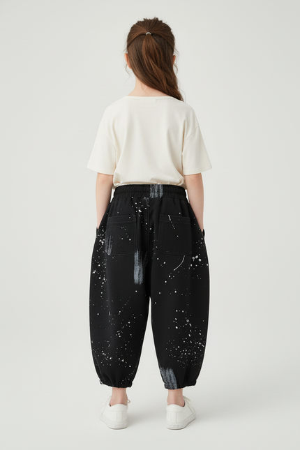 Pantalon Baggy Noir Peinture Coton Ample Enfant - vue 2