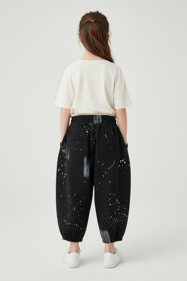 Pantalon Baggy Noir Peinture Coton Ample Enfant - vue 2
