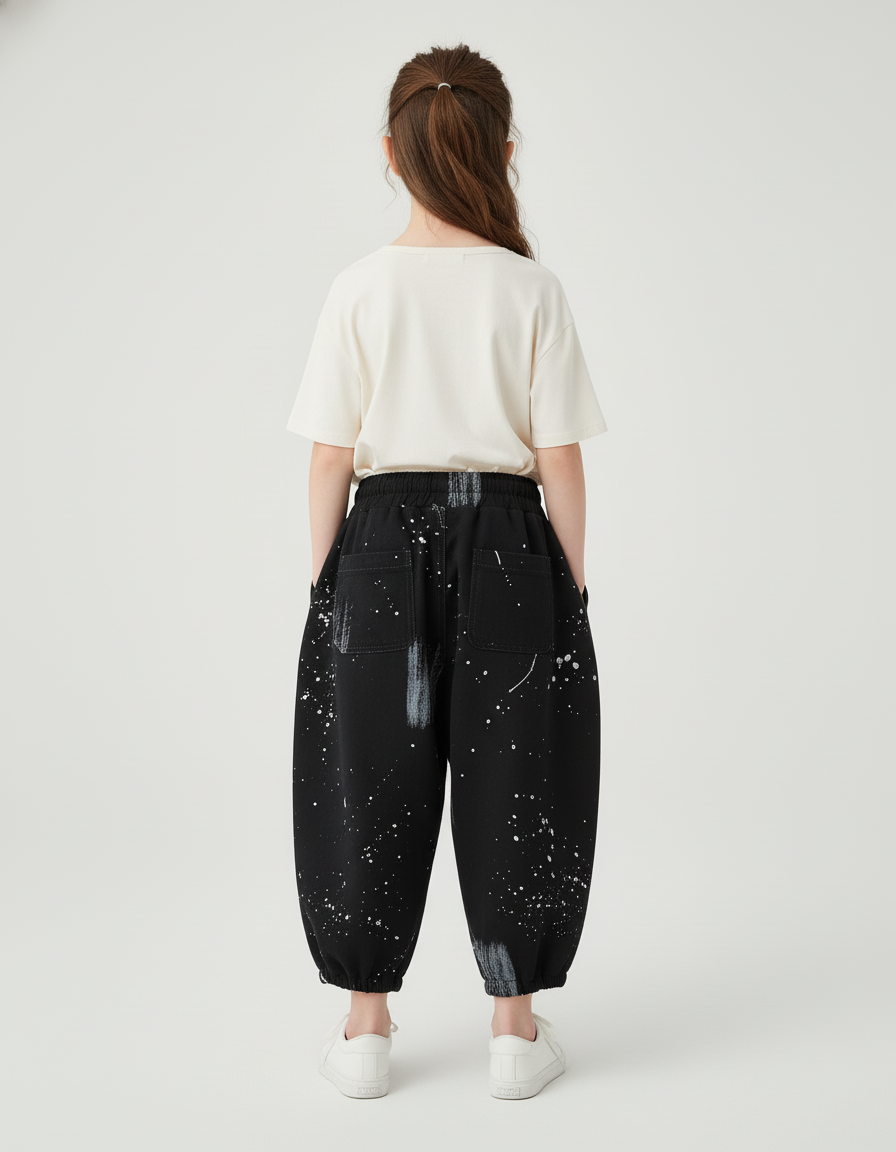 Pantalon Baggy Noir Peinture Coton Ample Enfant - vue 2