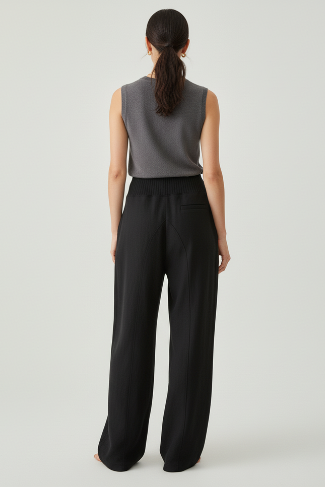 Pantalon Baggy Noir Ample Fluide Chic Femme - Lin - vue 2