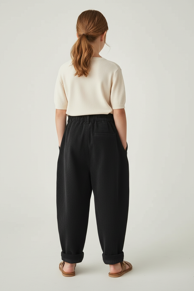 Pantalon Baggy Noir Côtelé Ample Plissé Décontracté - Cordé - vue 2