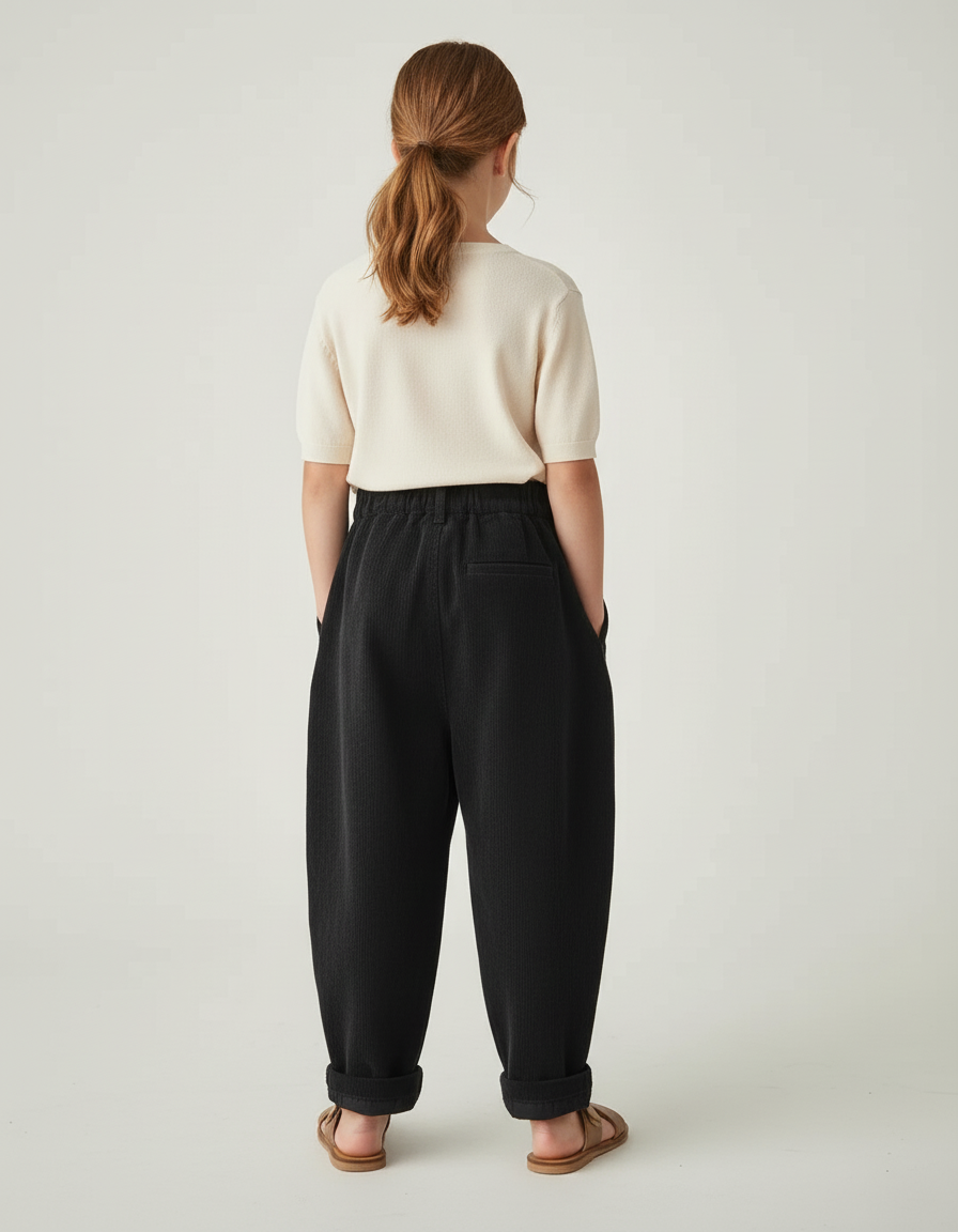 Pantalon Baggy Noir Côtelé Ample Plissé Décontracté - Cordé - vue 2