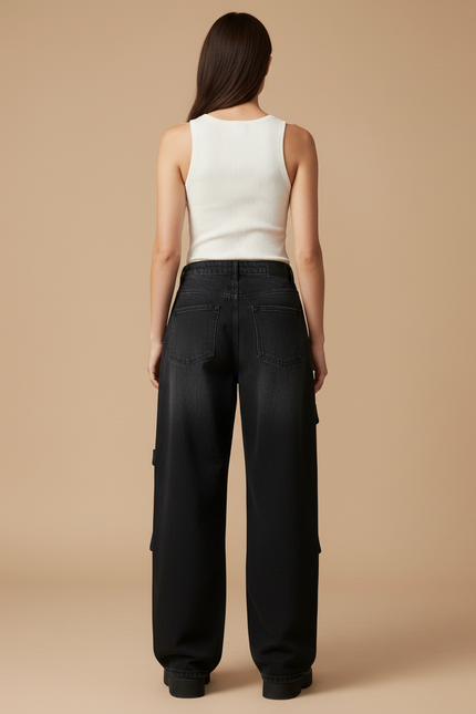 Pantalon Baggy Noir Détruit Imprimé Squelette Chaîne - Jean - vue 2