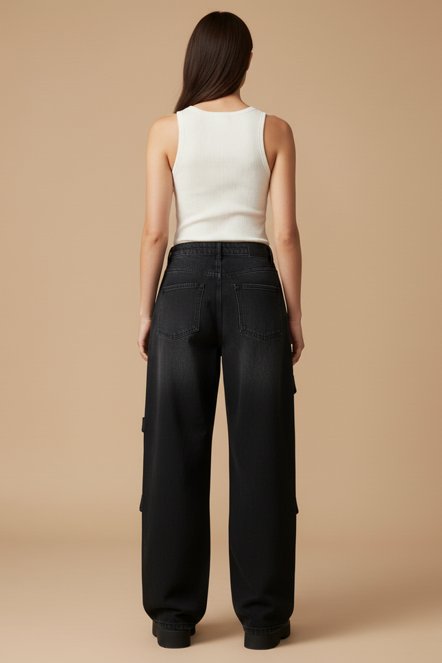 Pantalon Baggy Noir Détruit Imprimé Squelette Chaîne - Jean - vue 2