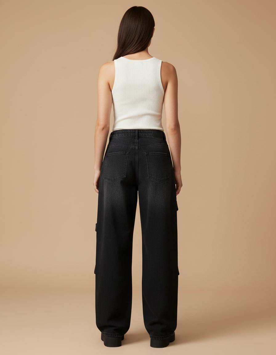 Pantalon Baggy Noir Détruit Imprimé Squelette Chaîne - Jean - vue 2