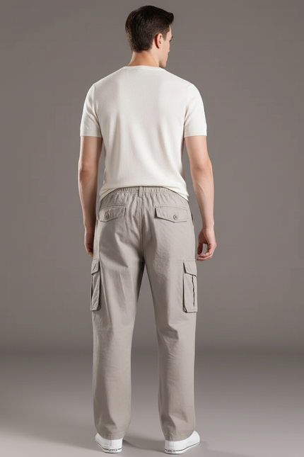 Pantalon Baggy Gris Coton Cargo Décontracté Homme - Kaki Toile - vue 2