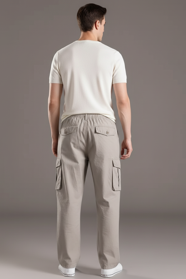 Pantalon Baggy Gris Coton Cargo Décontracté Homme - Kaki Toile - vue 2