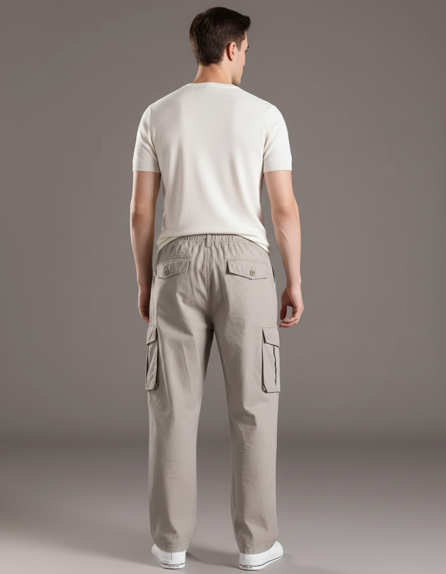 Pantalon Baggy Gris Coton Cargo Décontracté Homme - Kaki Toile - vue 2