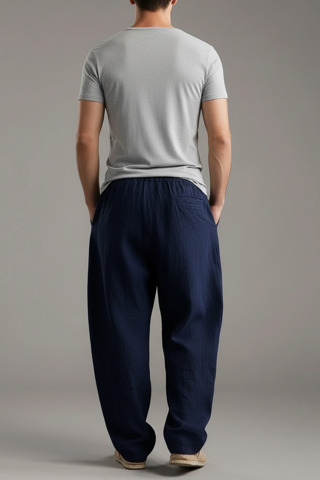 Pantalon Baggy Bleu Marine Ample Lin Cordon Homme - vue 2