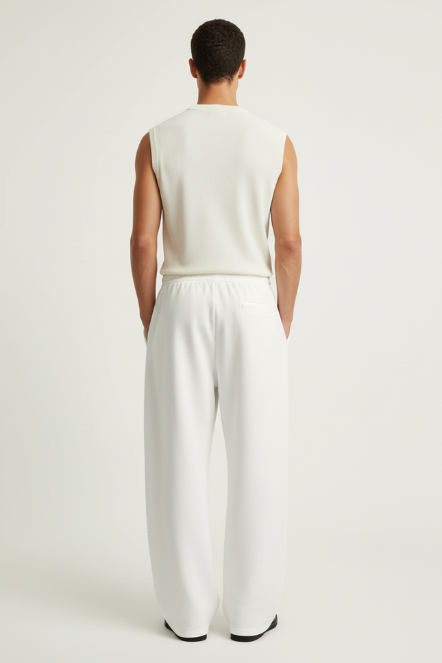 Pantalon Baggy Blanc Casse Ample Droit Décontracté - Molleton - vue 2