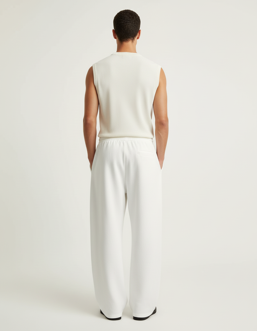 Pantalon Baggy Blanc Casse Ample Droit Décontracté - Molleton - vue 2