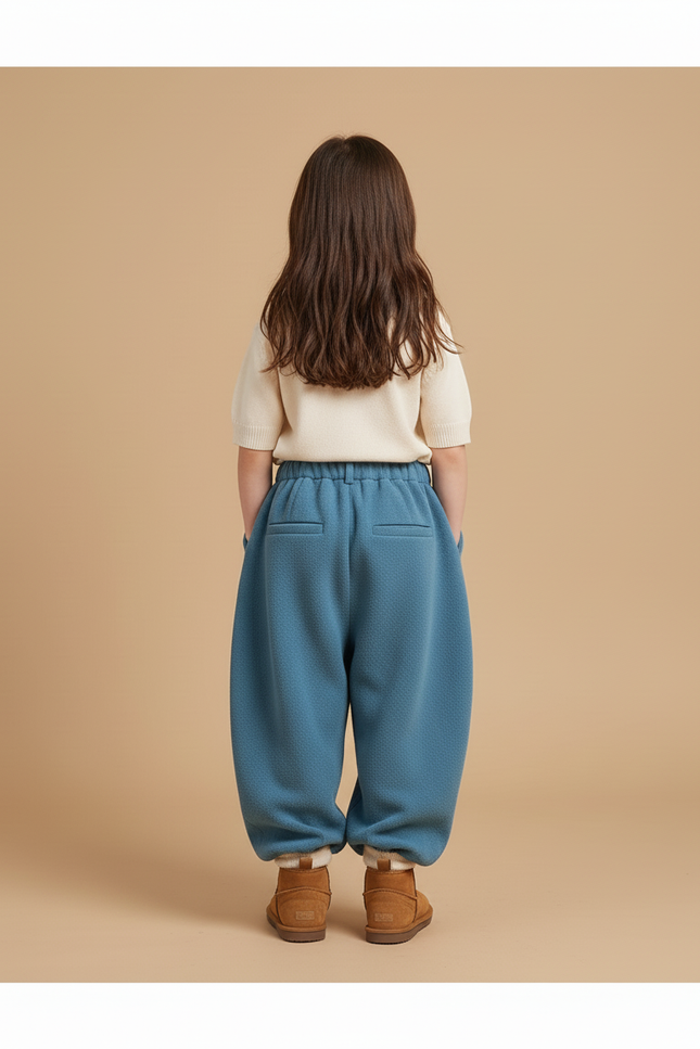 Pantalon Baggy Bleu Molletonné Hiver Ample Enfant - vue 2