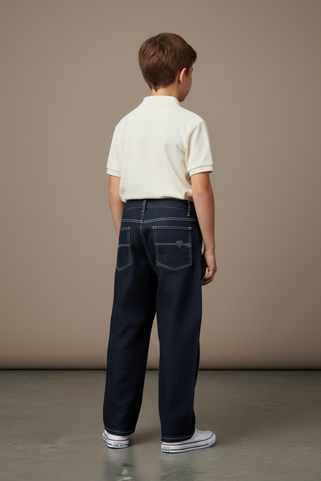 Pantalon Baggy Bleu Marine Ample Denim Coutures Blanches - Jean - vue 2