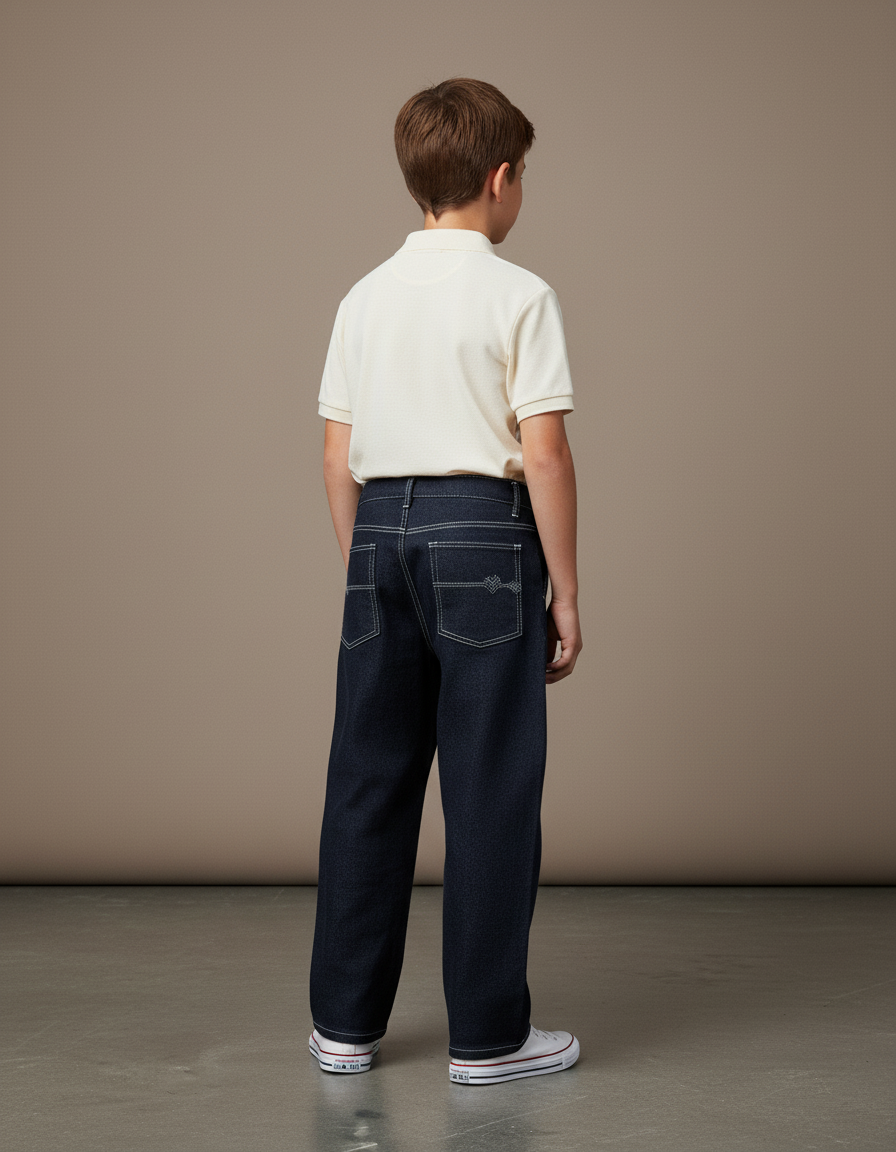 Pantalon Baggy Bleu Marine Ample Denim Coutures Blanches - Jean - vue 2