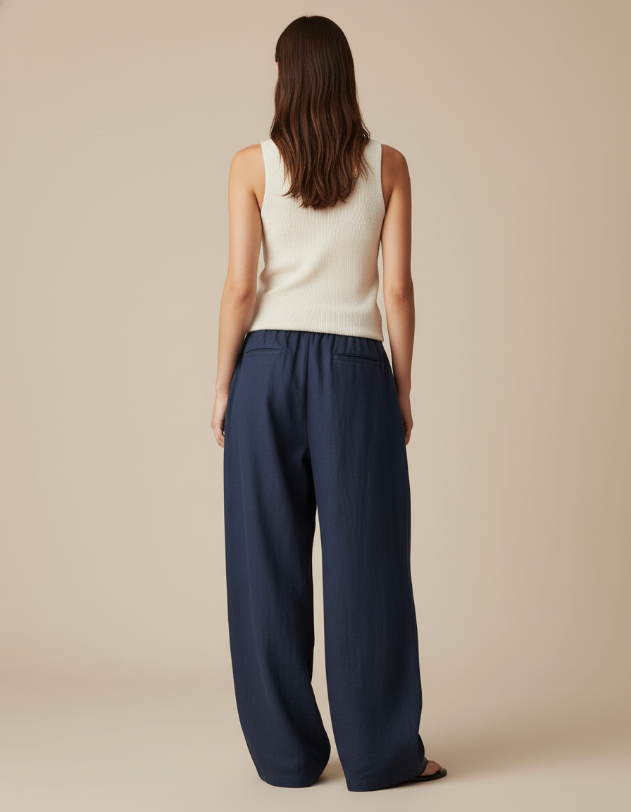 Pantalon Baggy Bleu Marine Fluide Ample Décontracté - Lin - vue 2
