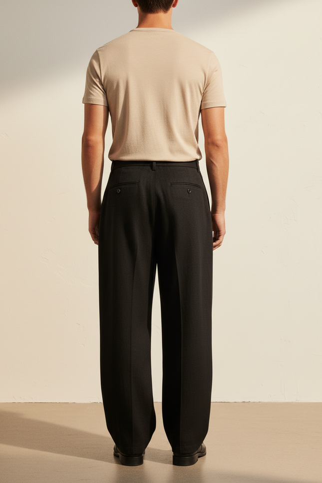 Pantalon Baggy Noir Ample Droit Homme Élégant - Laine - vue 2