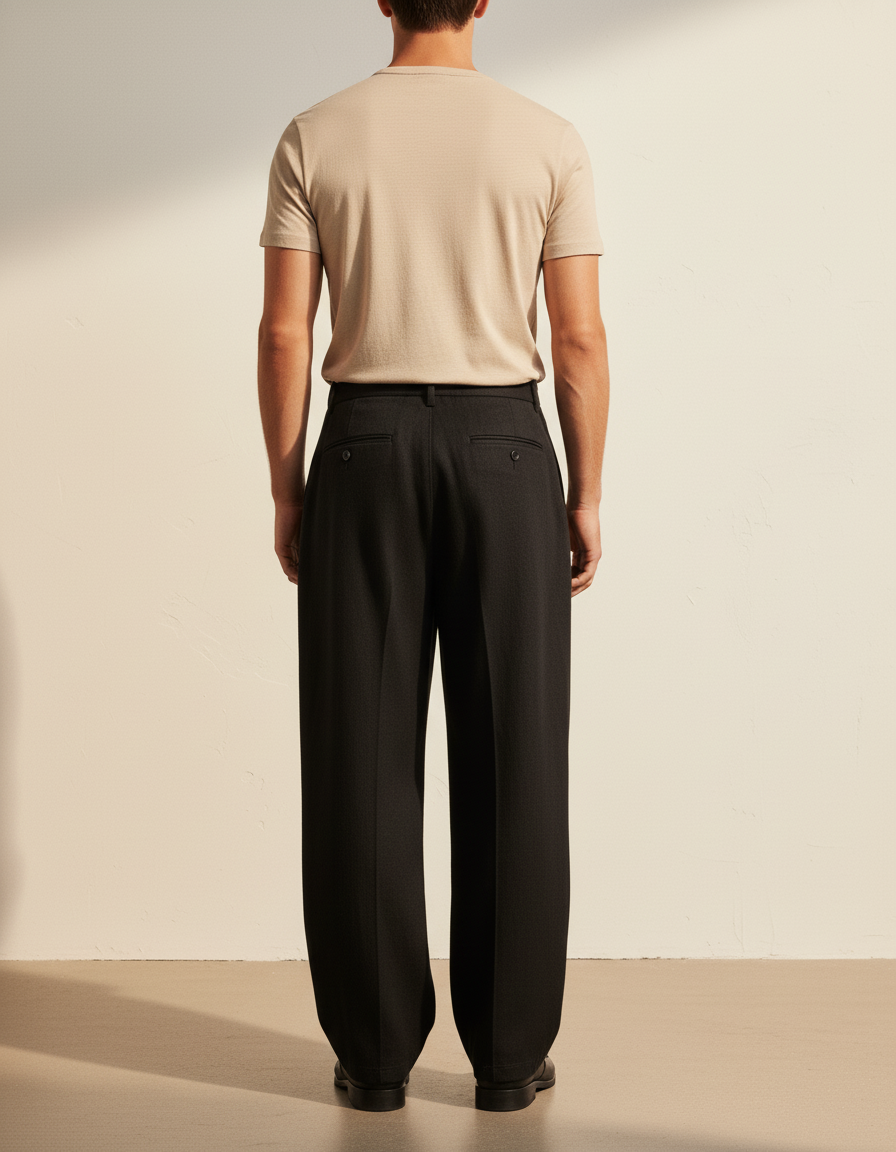 Pantalon Baggy Noir Ample Droit Homme Élégant - Laine - vue 2