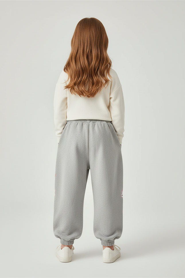 Pantalon Baggy Gris Ample Molleton Lapin Cœur Fille - vue 2