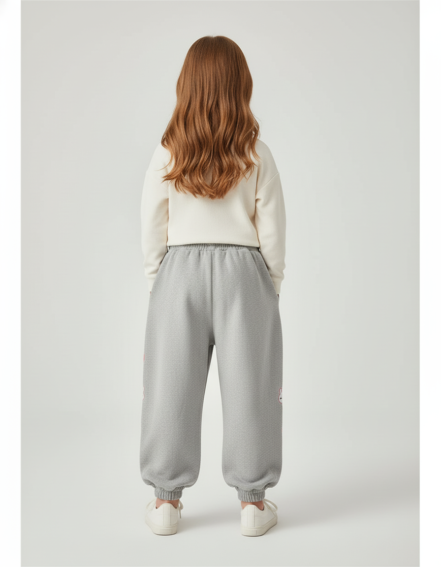 Pantalon Baggy Gris Ample Molleton Lapin Cœur Fille - vue 2