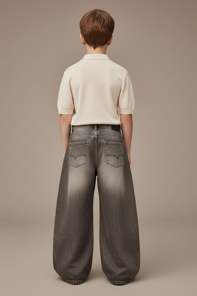 Pantalon Baggy Gris Délavé Ample Denim Garçon - Jean - vue 2