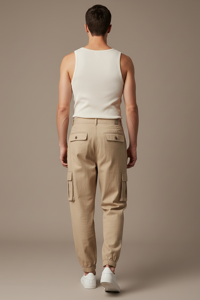 Pantalon Baggy Beige Cargo Coton Ample Homme - vue 2