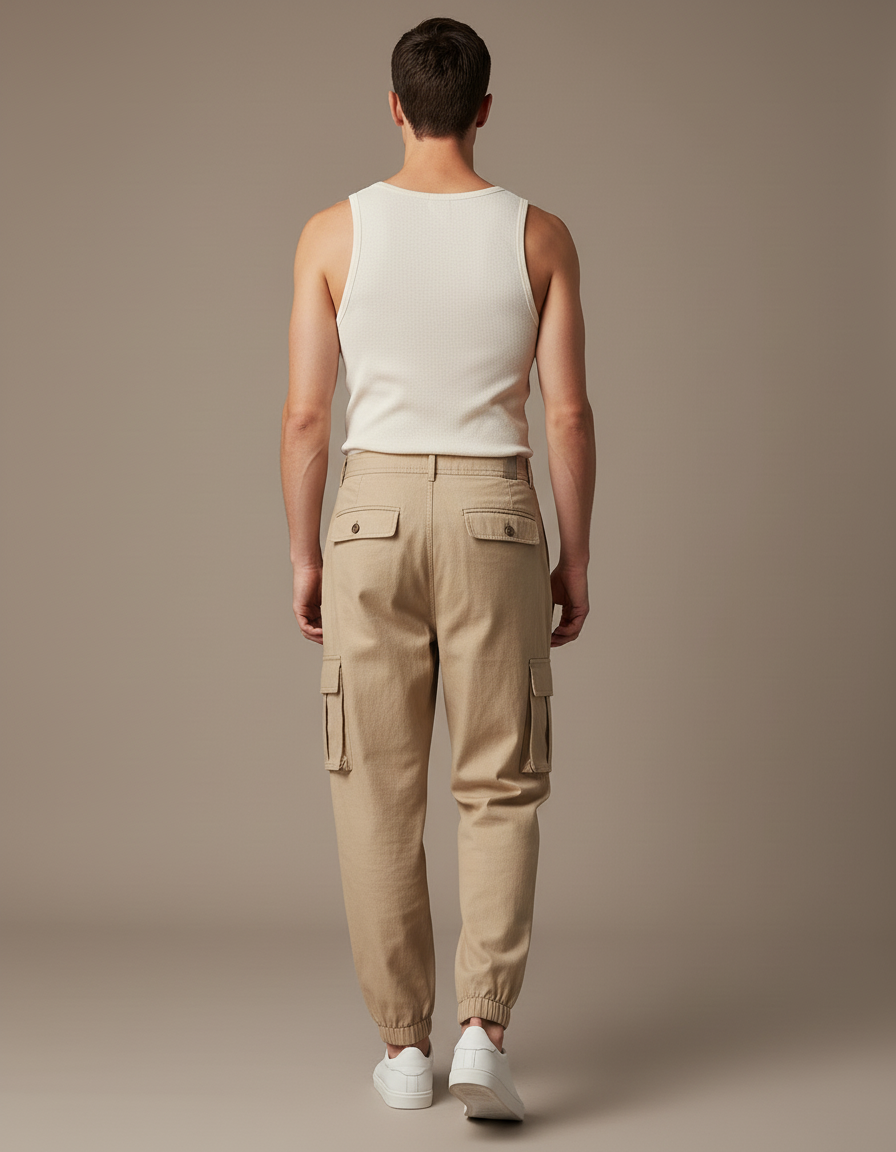 Pantalon Baggy Beige Cargo Coton Ample Homme - vue 2