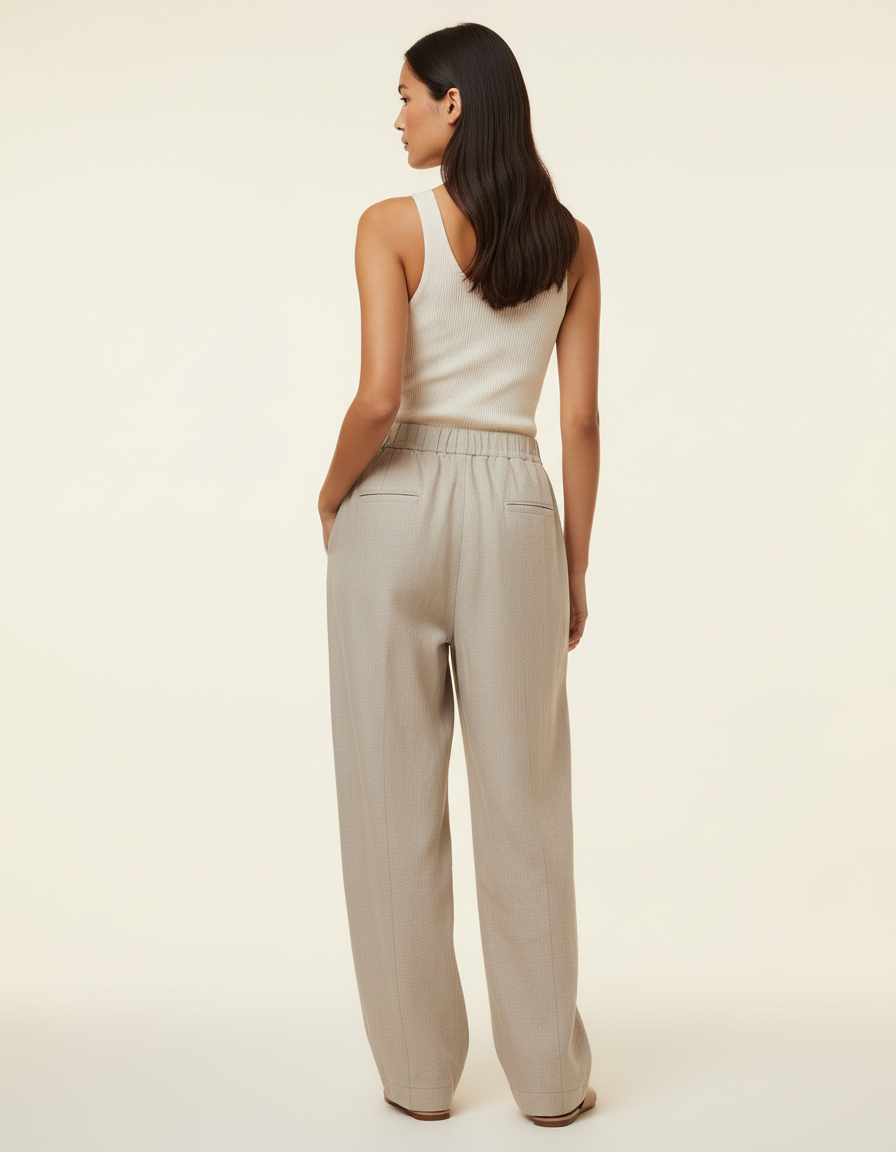 Pantalon Baggy Beige Tissé Ample Confortable Femme - Lin - vue 2