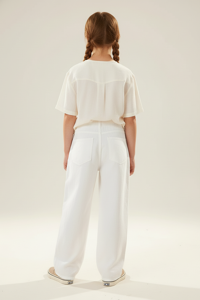 Pantalon Baggy Blanc Lin Large Décontracté Enfant - vue 2