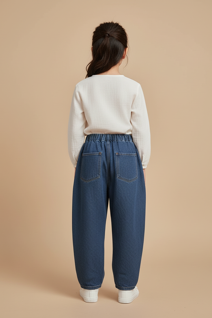 Pantalon Baggy Jean Bleu Denim Ample Élastique - vue 2