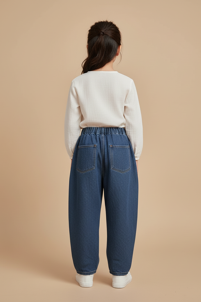 Pantalon Baggy Jean Bleu Denim Ample Élastique - vue 2