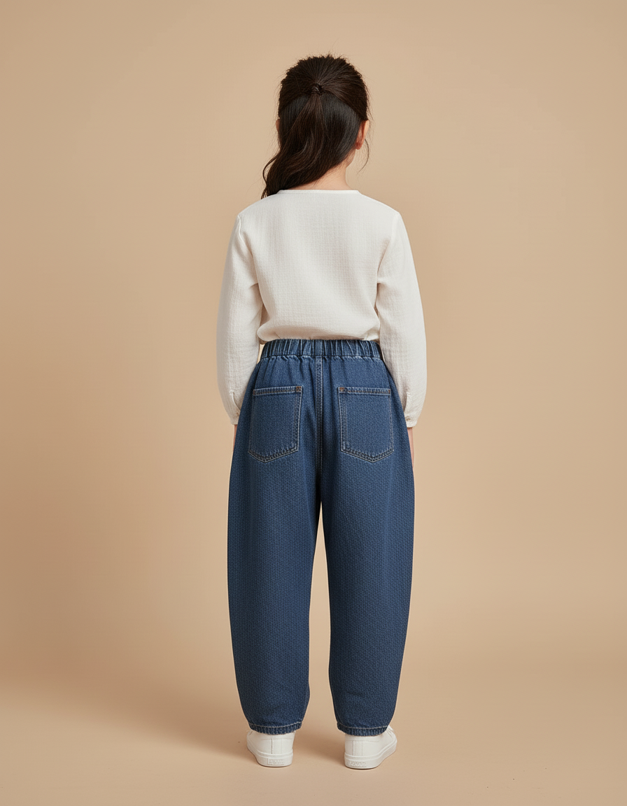 Pantalon Baggy Jean Bleu Denim Ample Élastique - vue 2