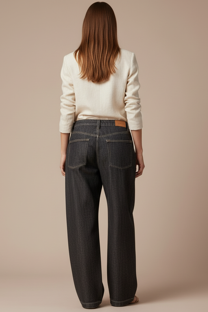 Pantalon Baggy Gris Foncé Brodé Streetwear Femme - Jean - vue 2