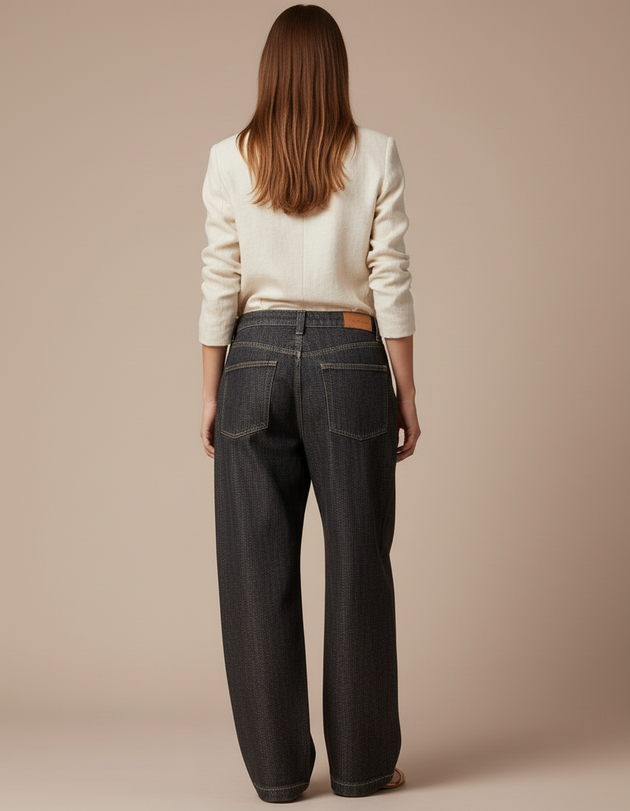 Pantalon Baggy Gris Foncé Brodé Streetwear Femme - Jean - vue 2