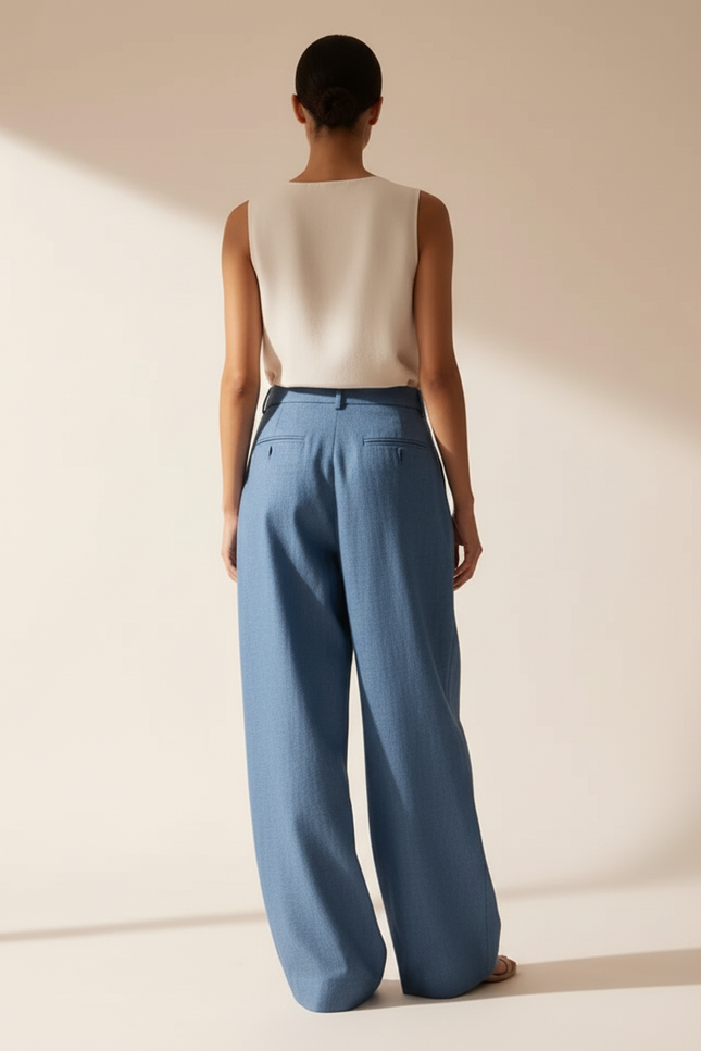 Pantalon Baggy Bleu Jean Ample Taille Haute Fluide - vue 2