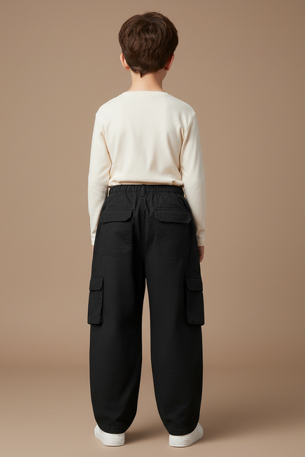 Pantalon Baggy Noir Cargo Ample Coton Garçon - Toile - vue 2