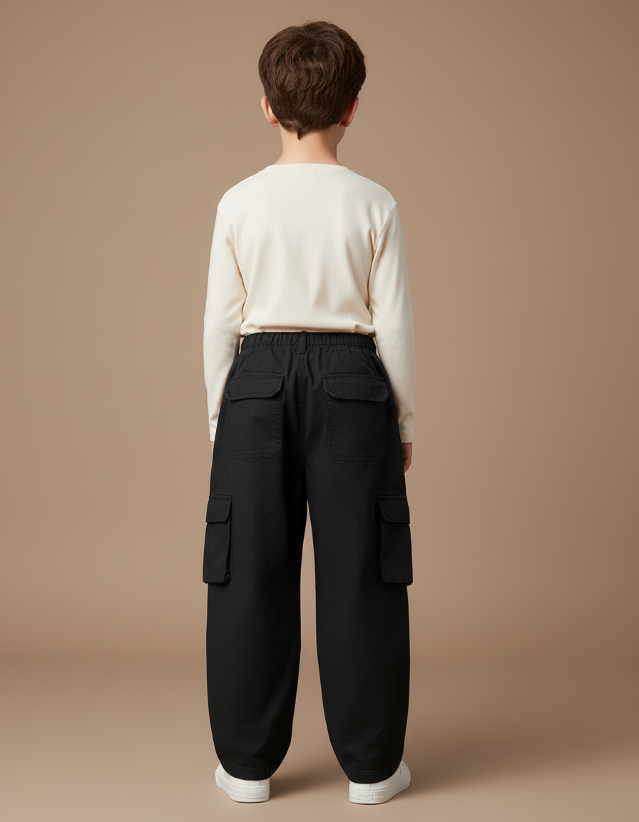 Pantalon Baggy Noir Cargo Ample Coton Garçon - Toile - vue 2