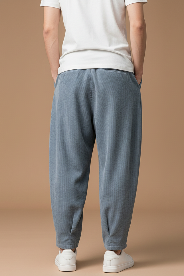 Pantalon Baggy Bleu Côtelé Plissé Ample Décontracté Homme - Cordé - vue 2