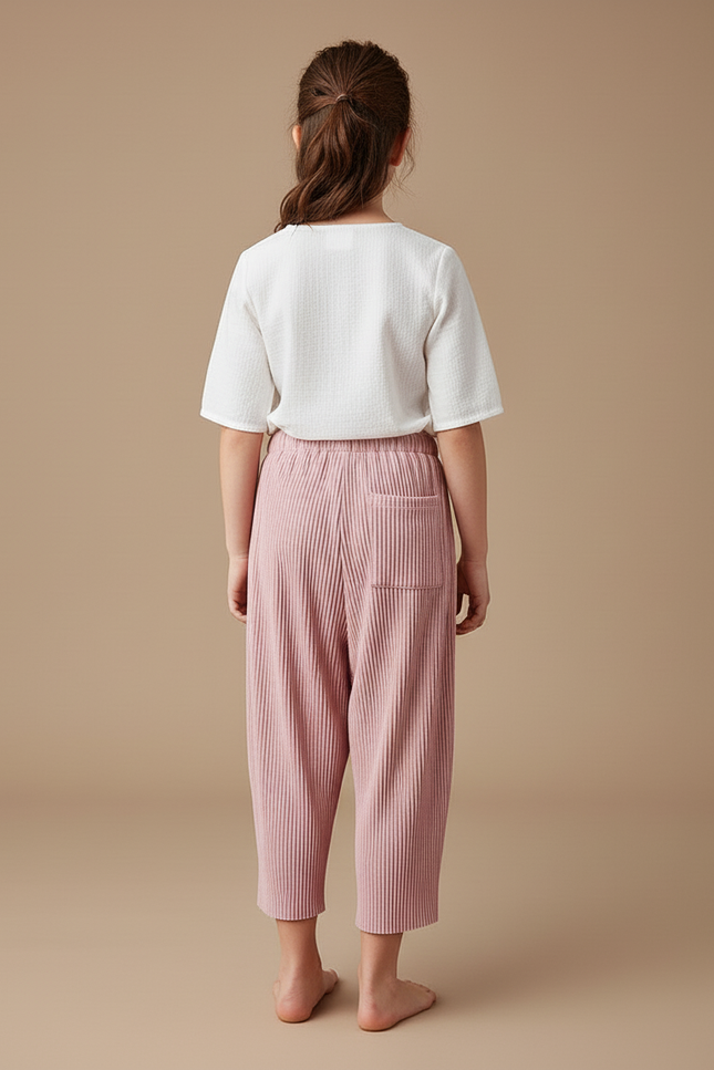 Pantalon Baggy Rose Plissé Ample Fille - Polyester - vue 2