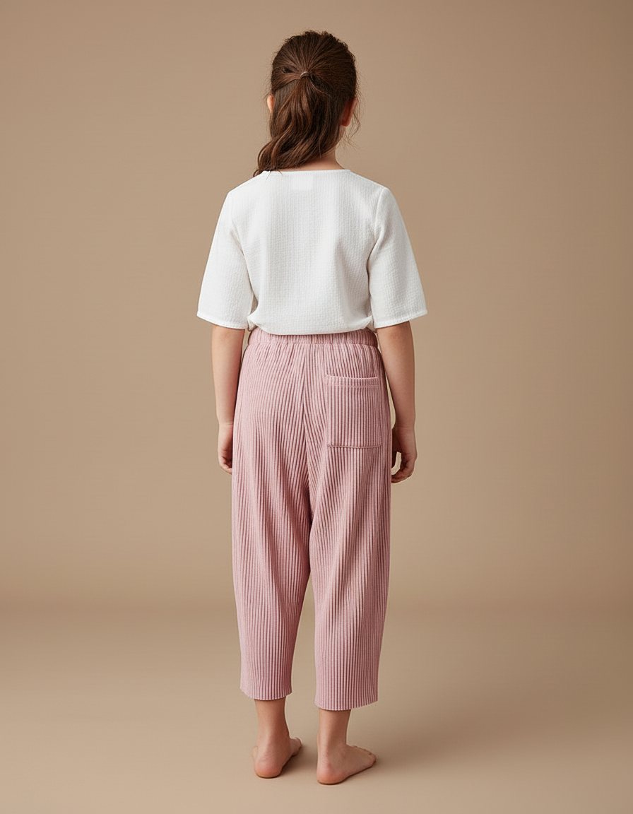 Pantalon Baggy Rose Plissé Ample Fille - Polyester - vue 2