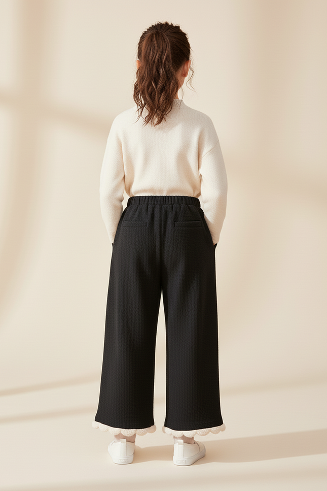 Pantalon Baggy Noir Ample Cœur Fille Hiver - Maille - vue 2